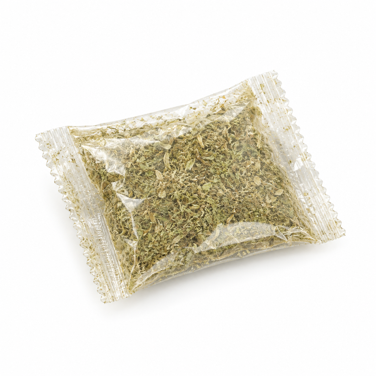 A single Mewnook catnip refill pouch, resealable and filled with dried catnip