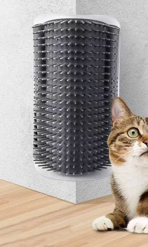 Mewnook corner groomer with soft TPR bristles mounted on an internal wall corner