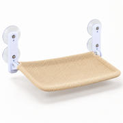 Mewnook Sunspot window hammock in beige mesh with two suction brackets, studio shot