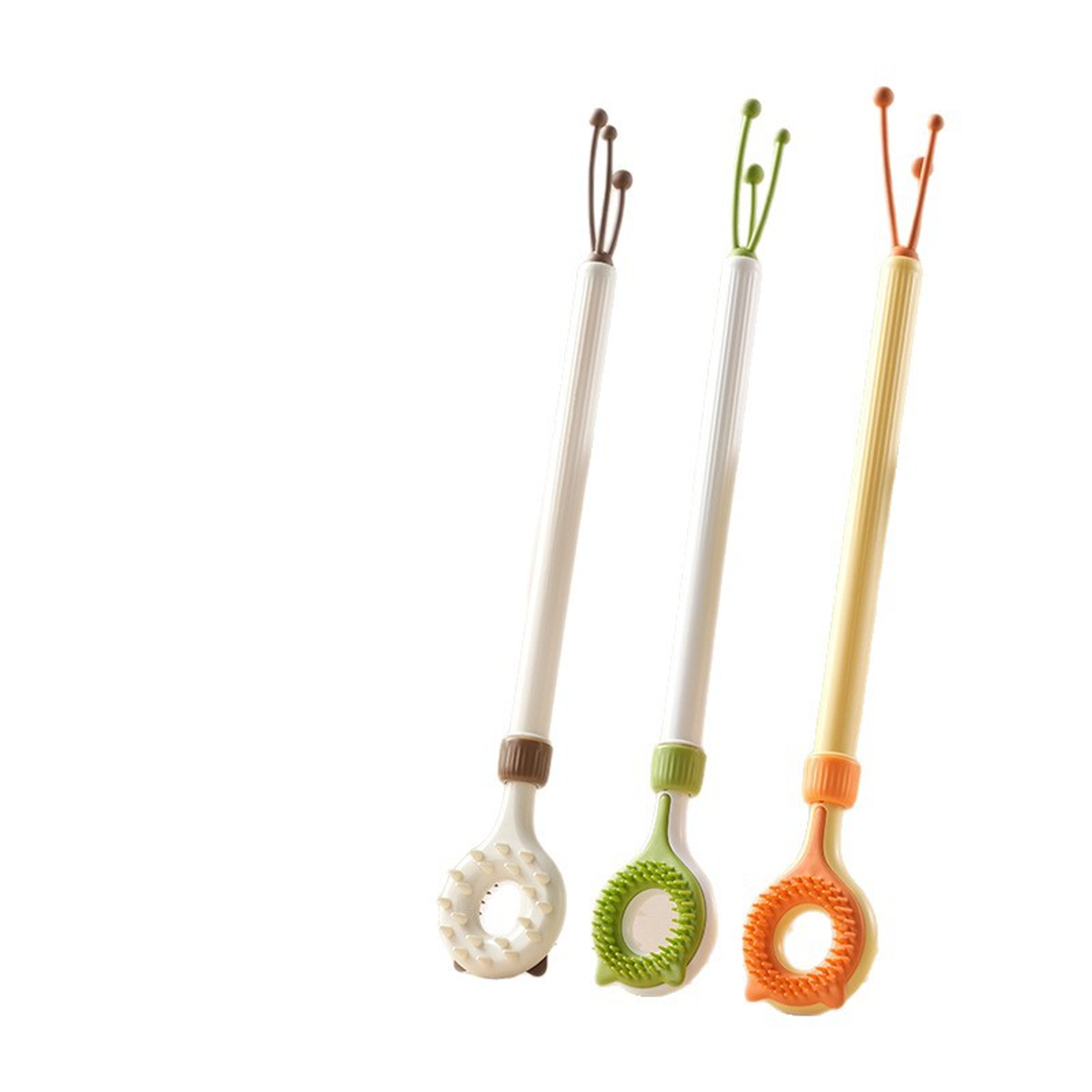 Mewnook ring-head teaser wand shown in three colours on a white background