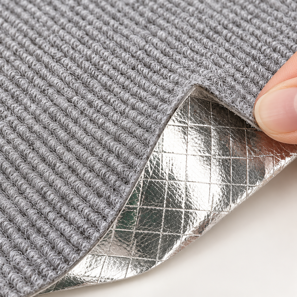 Close-up of the woven surface and adhesive backing of the Mewnook scratch mat