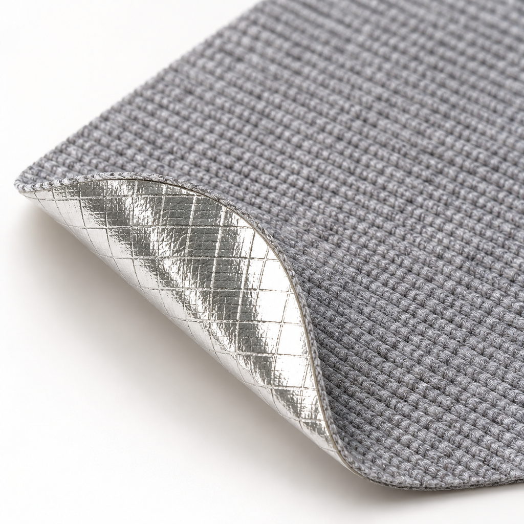 Close-up of the woven scratch surface and peel-off adhesive backing of the Mewnook scratch mat